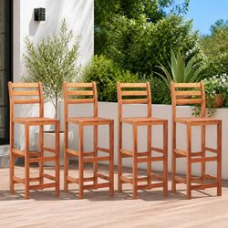 4-Piece Wooden Bar Stool Set with Footrests and Backrests