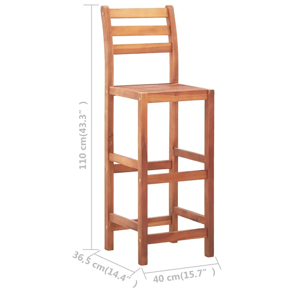 Bar Stools Comfort Backrest 4 Piece Brown Acacia Wood Outdoor Kitchen Seating