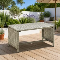 Outdoor Coffee Table with Beige PE Rattan and Steel Frame