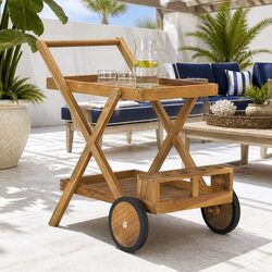 Two-Tier Wooden Serving Cart with Wine Glass Holder