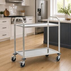 Stainless Steel 2-Tier Kitchen Trolley with Brakes