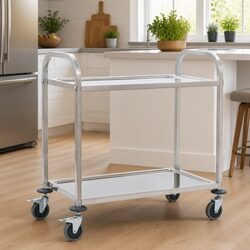 2-Tier Kitchen Trolley with Stainless Steel Construction
