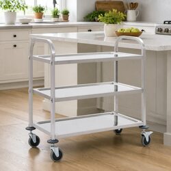 Stainless Steel 3-Tier Kitchen Trolley with Rolling Castors