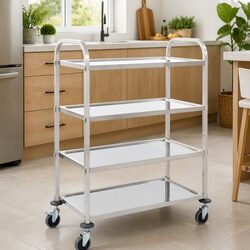 4-Tier Kitchen Trolley with Stainless Steel Frame