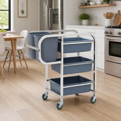 Functional Kitchen Trolley Cart with Plastic Storage Bins