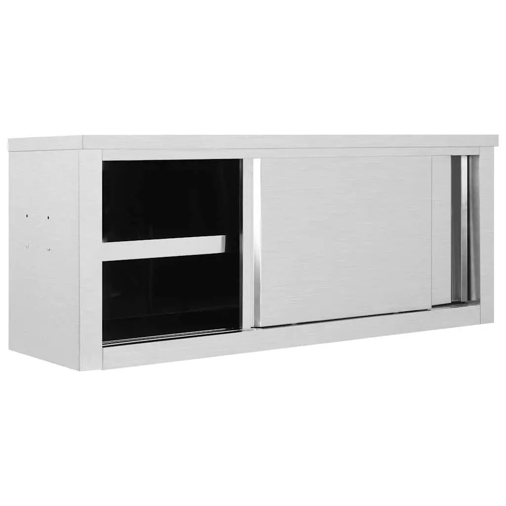 Stainless Steel Kitchen Wall Cabinet Sliding Doors Grey 120x40x50cm Food Storage