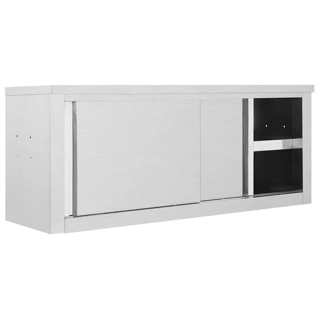 Stainless Steel Kitchen Wall Cabinet Sliding Doors Grey 120x40x50cm Food Storage