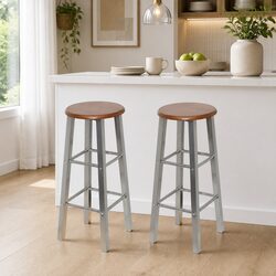 Bar Stools Set of 2 with Steel Frame and MDF Seat