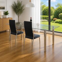 Black Synthetic Leather Dining Chairs, Set of 2