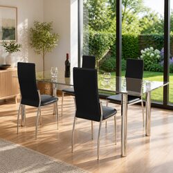 4-Piece Black Faux Leather Dining Chair Set