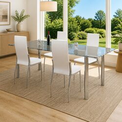 4-Piece Dining Chair Set in White Faux Leather