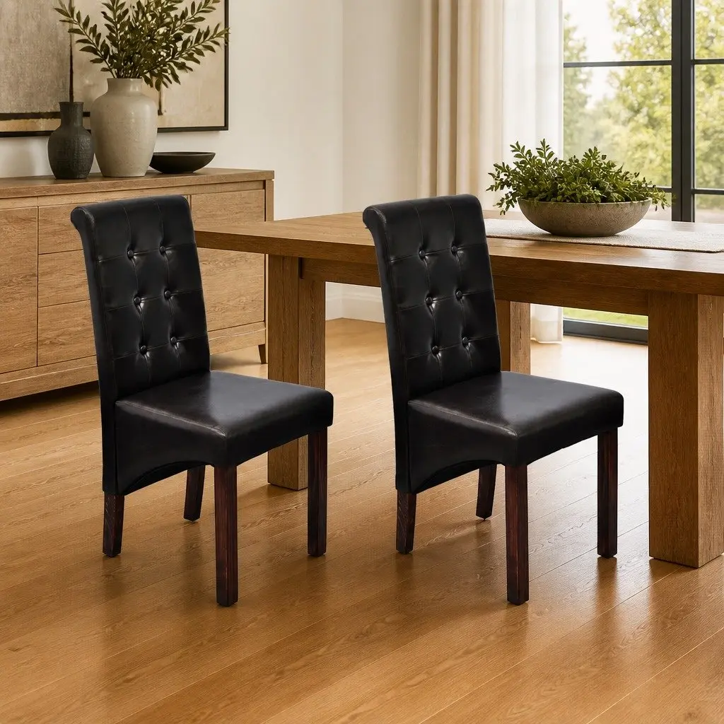 Dining Chairs Ergonomic Padded Seats 2 Piece Brown Faux Leather