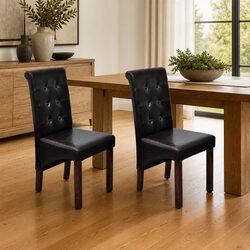Set of 2 Dining Chairs with Brown Faux Leather Seats