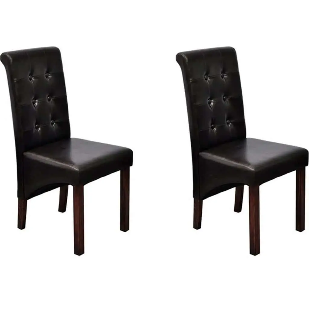 Dining Chairs Ergonomic Padded Seats 2 Piece Brown Faux Leather