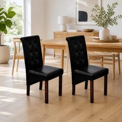 Set of 2 Black Dining Chairs with Padded Seats