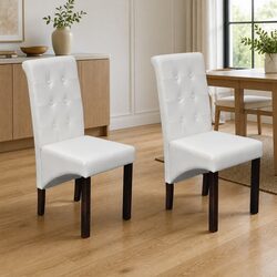 2 White Kitchen Chairs with Padded Seats and Backrests