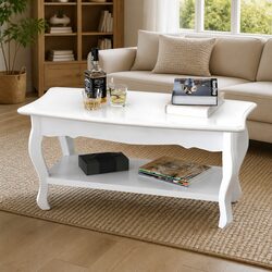 White Two-Tier Coffee Table with Open Shelving