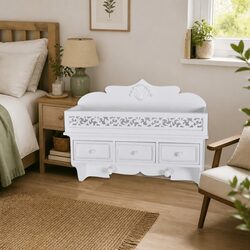 Wall Shelf with 3 Drawers and 2 Hooks in White