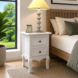 White Nightstand Set of 2 with Two Drawers Each