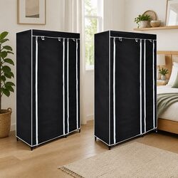 Folding Wardrobe Set: 2 Black Fabric Storage Units