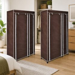 Fabric Folding Wardrobes - 2pcs Brown Portable Closets
