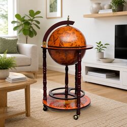 Wooden Globe Bar Cabinet on Wheels with Storage Capacity
