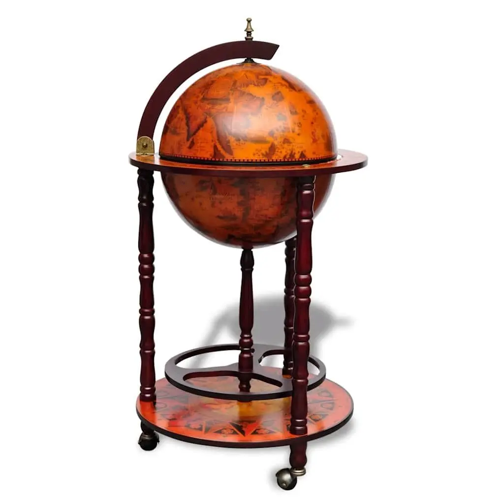 Wooden Globe Bar Cabinet with Storage and Wheels Brown