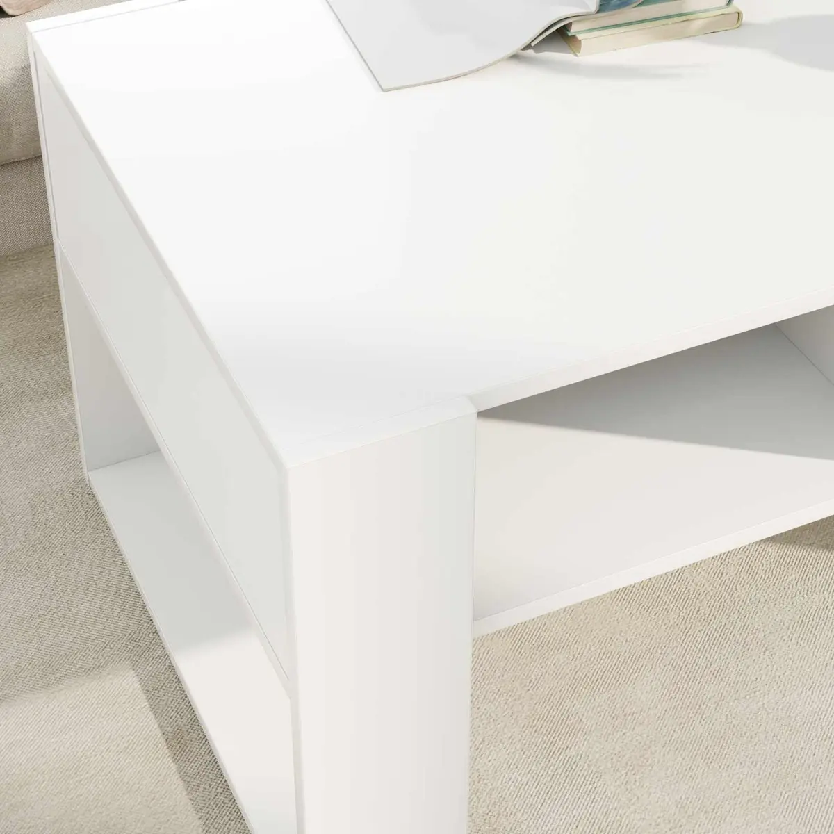 Coffee Table with Storage Rectangular 92 x 53 x 45 cm White Engineered Wood