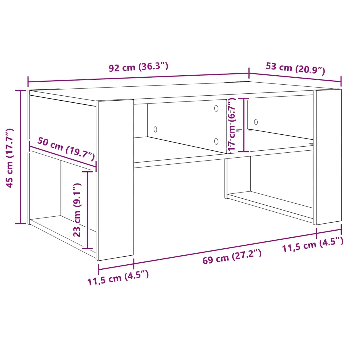 Coffee Table with Storage Rectangular 92 x 53 x 45 cm White Engineered Wood