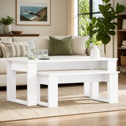 White Coffee Table Set - 2 Piece Modern Design