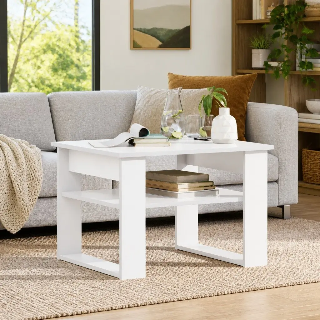 Coffee Table with Storage Compact Rectangular White