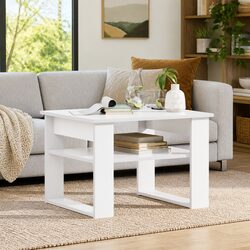 Rectangular White Coffee Table with Integrated Storage