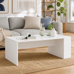 Rectangular White Coffee Table with Engineered Wood Design