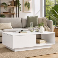 Rectangular Coffee Table with Drawer in White