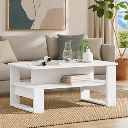 Engineered Wood White Rectangular Coffee Table