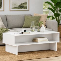 Engineered Wood White Coffee Table with Integrated Storage