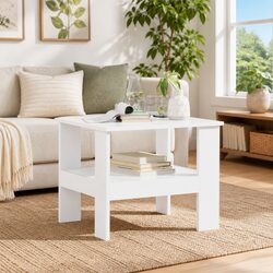 Coffee Table with Storage Shelves, White, 57x55x45cm