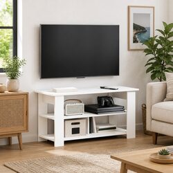 Contemporary White TV Stand with Engineered Wood Build