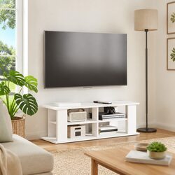 White TV Stand with Engineered Wood Storage Solution