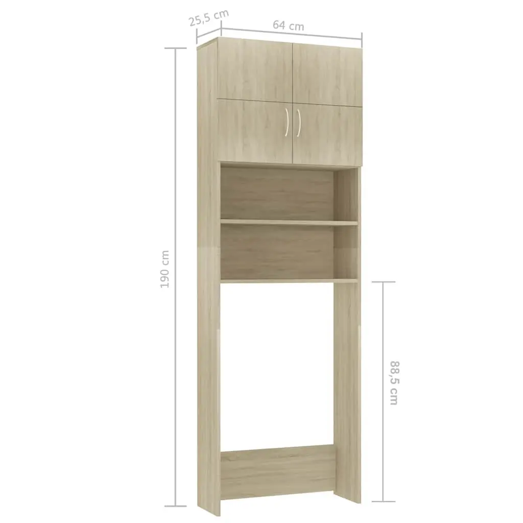 Washing Machine Cabinet Storage Organizer Sonoma Oak 64W x 25.5D x 190H cm