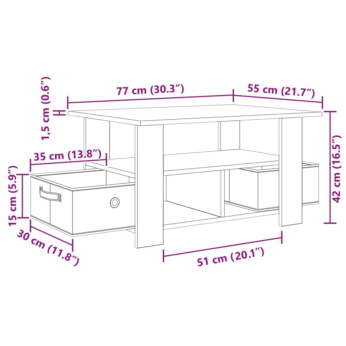 Coffee Table with Drawer Storage Rectangular White Engineered Wood