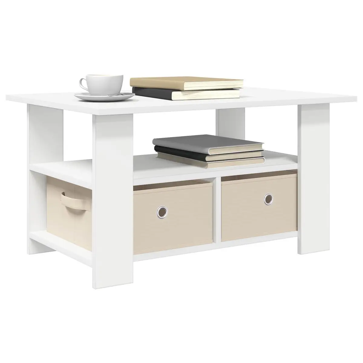 Coffee Table with Drawer Storage Rectangular White Engineered Wood