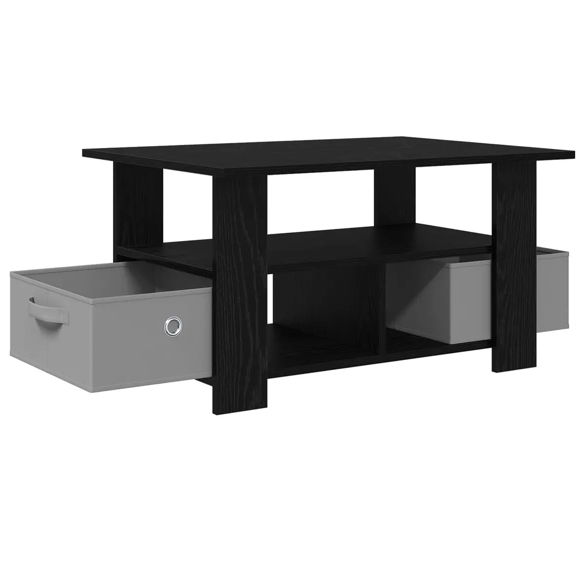 Coffee Table Black Engineered Wood Storage Drawers Rectangular