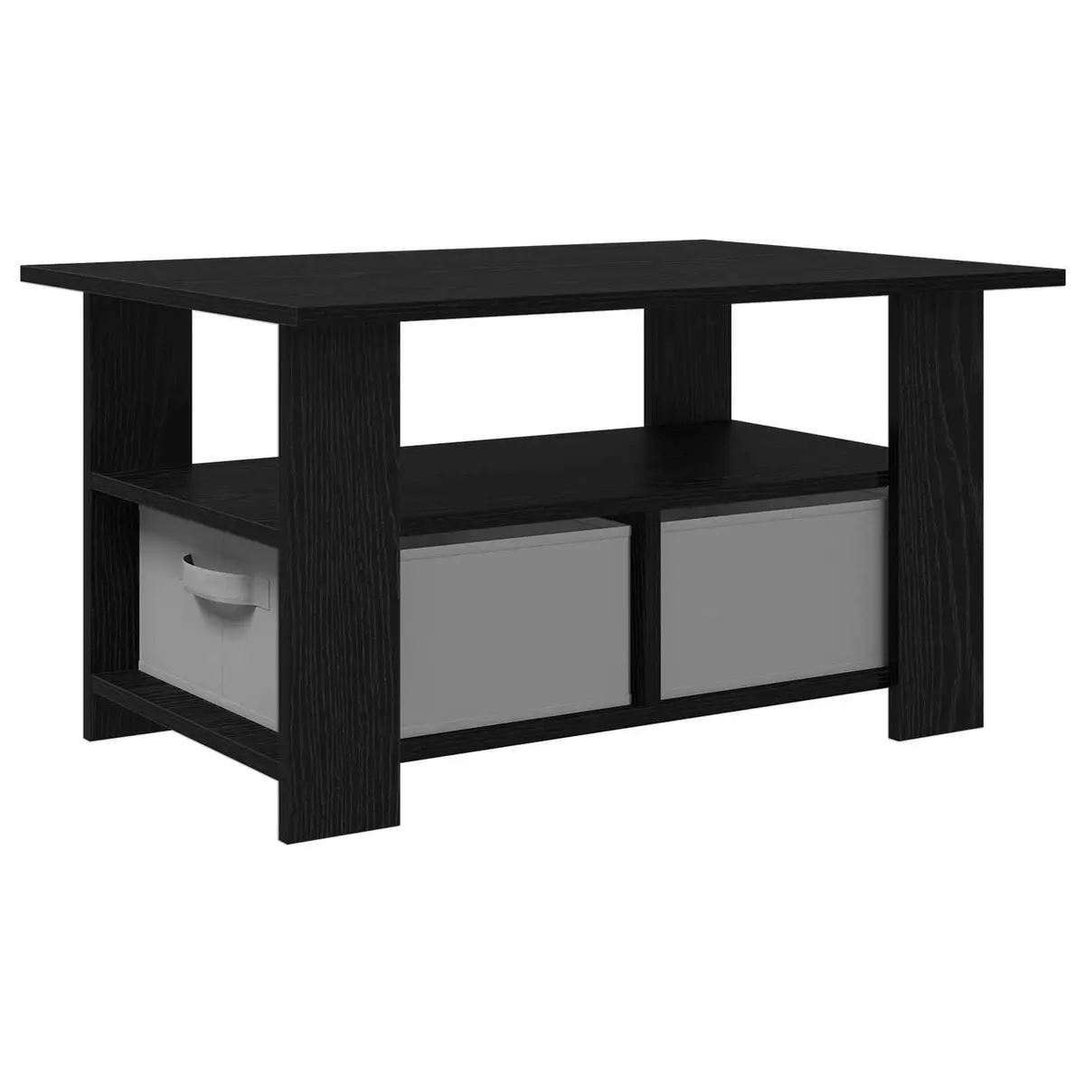 Coffee Table Black Engineered Wood Storage Drawers Rectangular