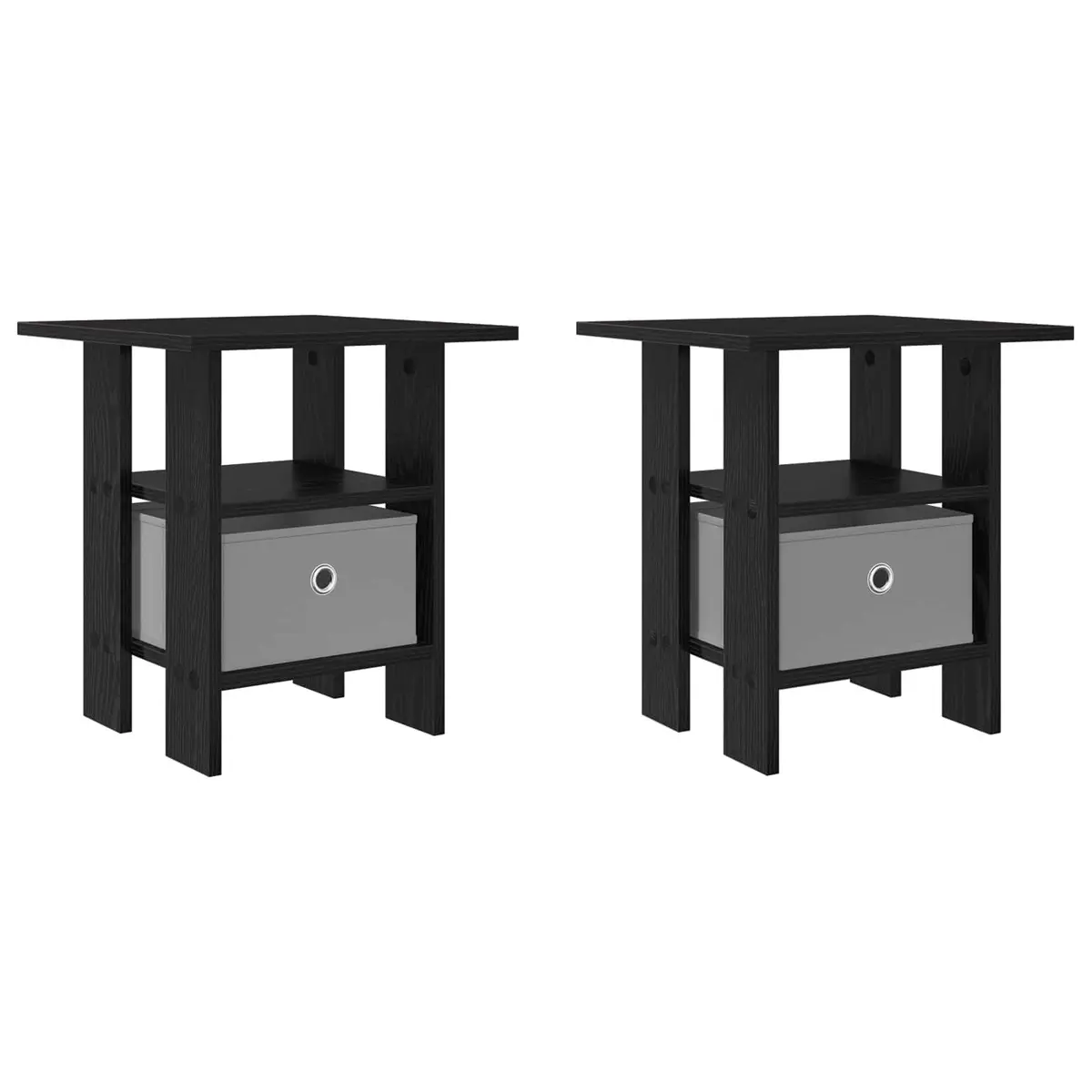 Bedside Table Modern Storage Drawer Compact 2 pcs Black