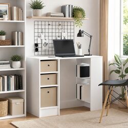 Engineered Wood White Desk with Multiple Drawers