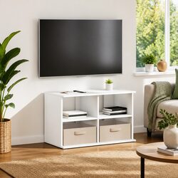 Functional White TV Stand with Drawer Storage Unit