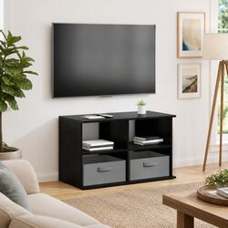 Engineered Wood Black Oak TV Stand with Drawer 79x40x48cm
