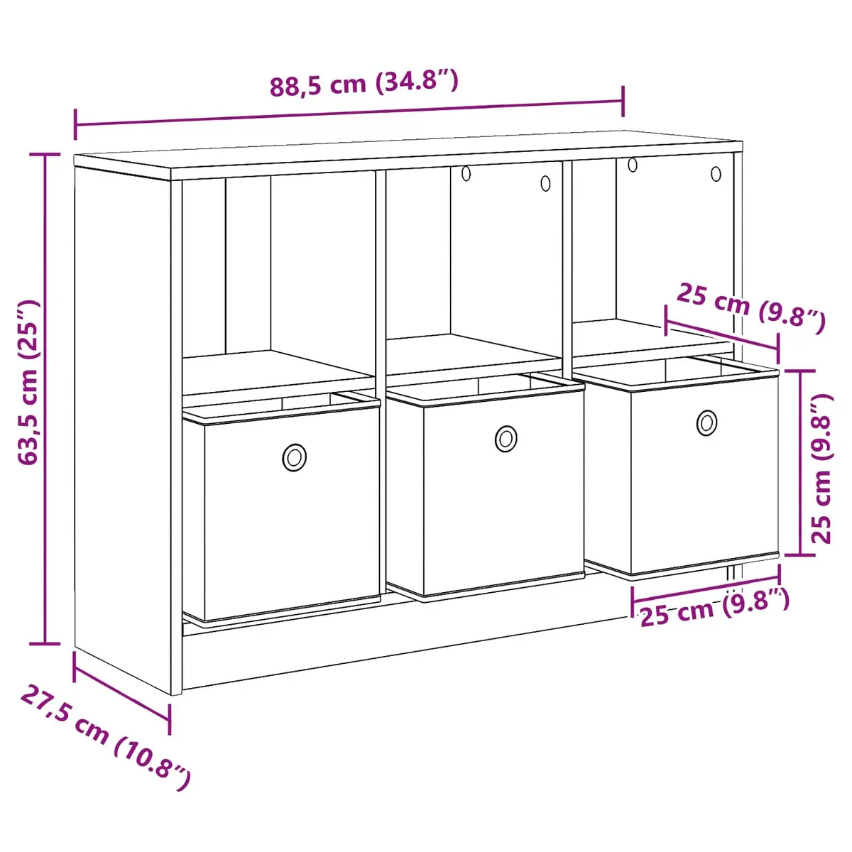 Sideboard Modern Storage Cabinet Freestanding Black 88.5 x 27.5 x 63.5 cm