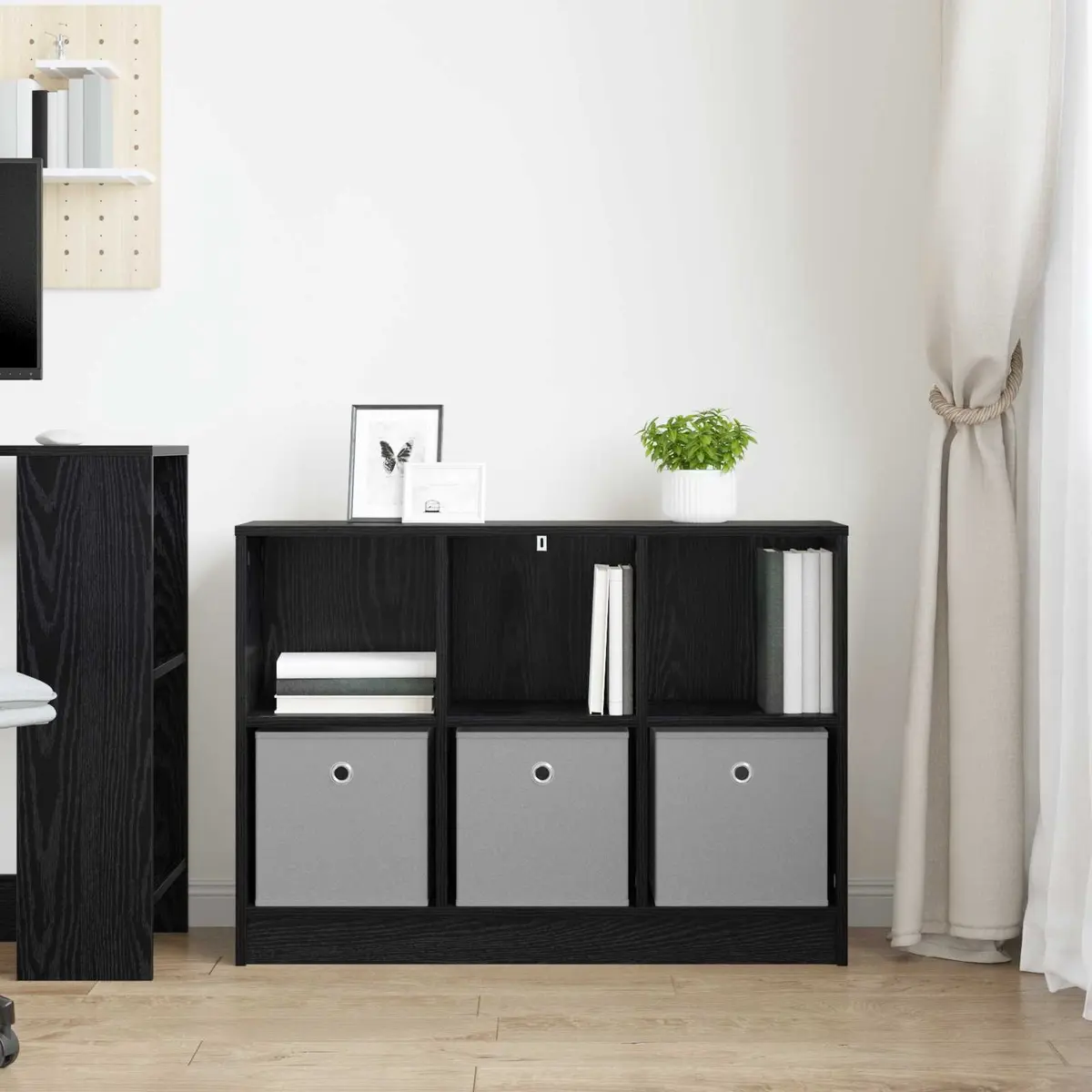 Sideboard Modern Storage Cabinet Freestanding Black 88.5 x 27.5 x 63.5 cm